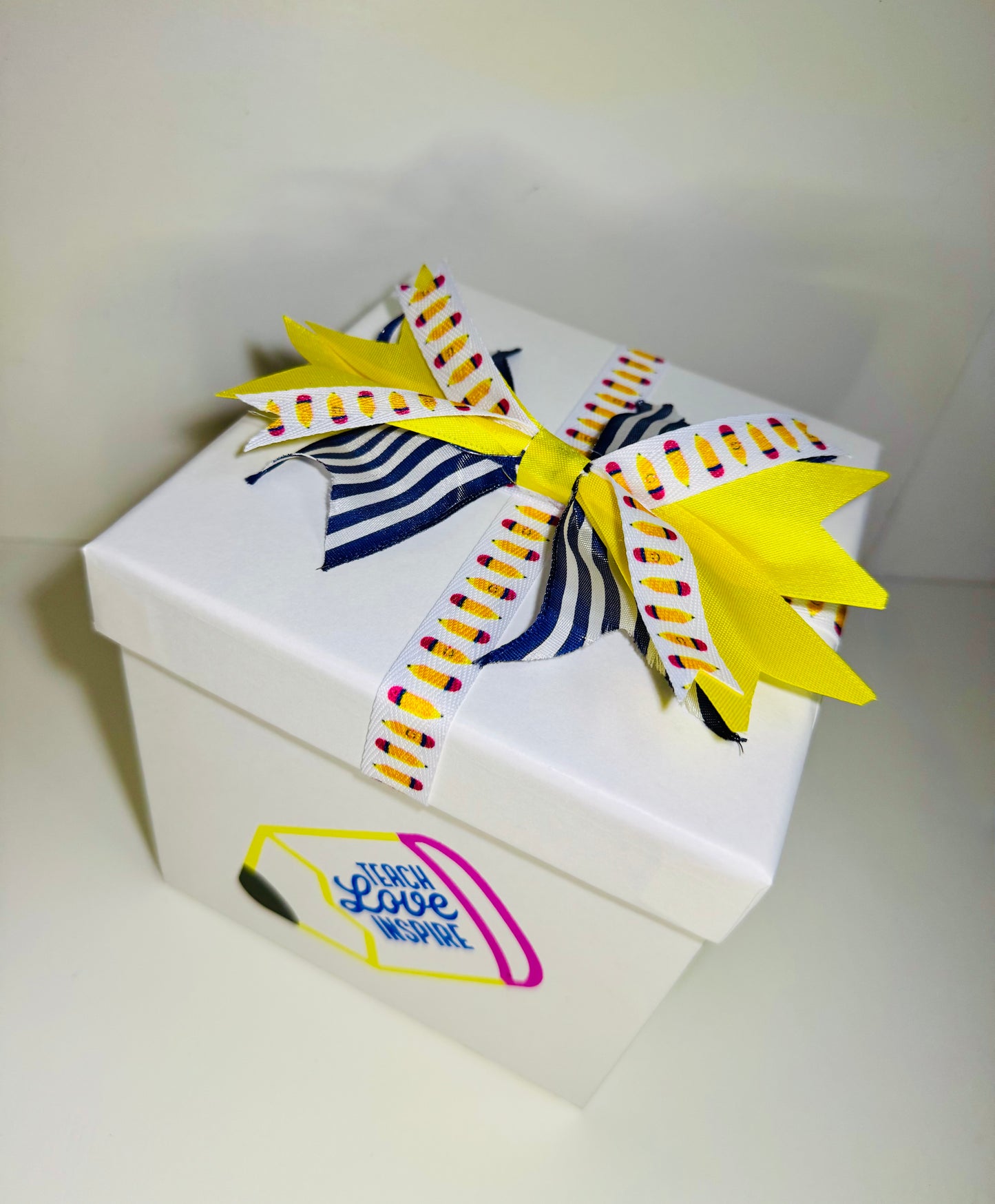 Gift Bow - Layered Navy Yellow and Pencil Ribbon