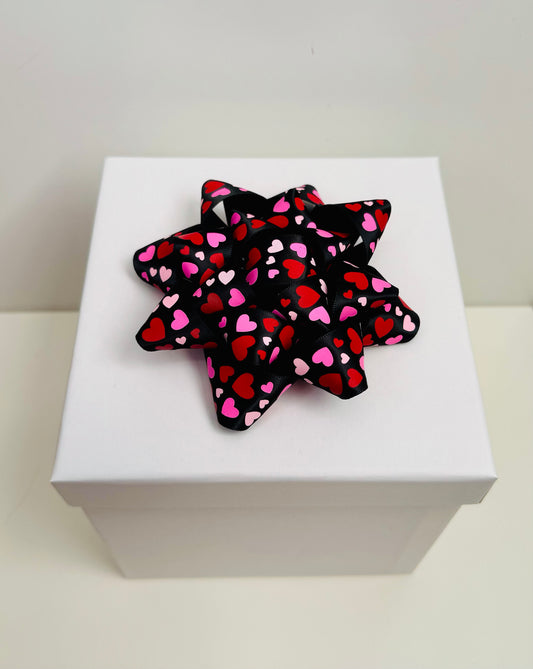 Gift Bow - Black with Pink and Red Hearts