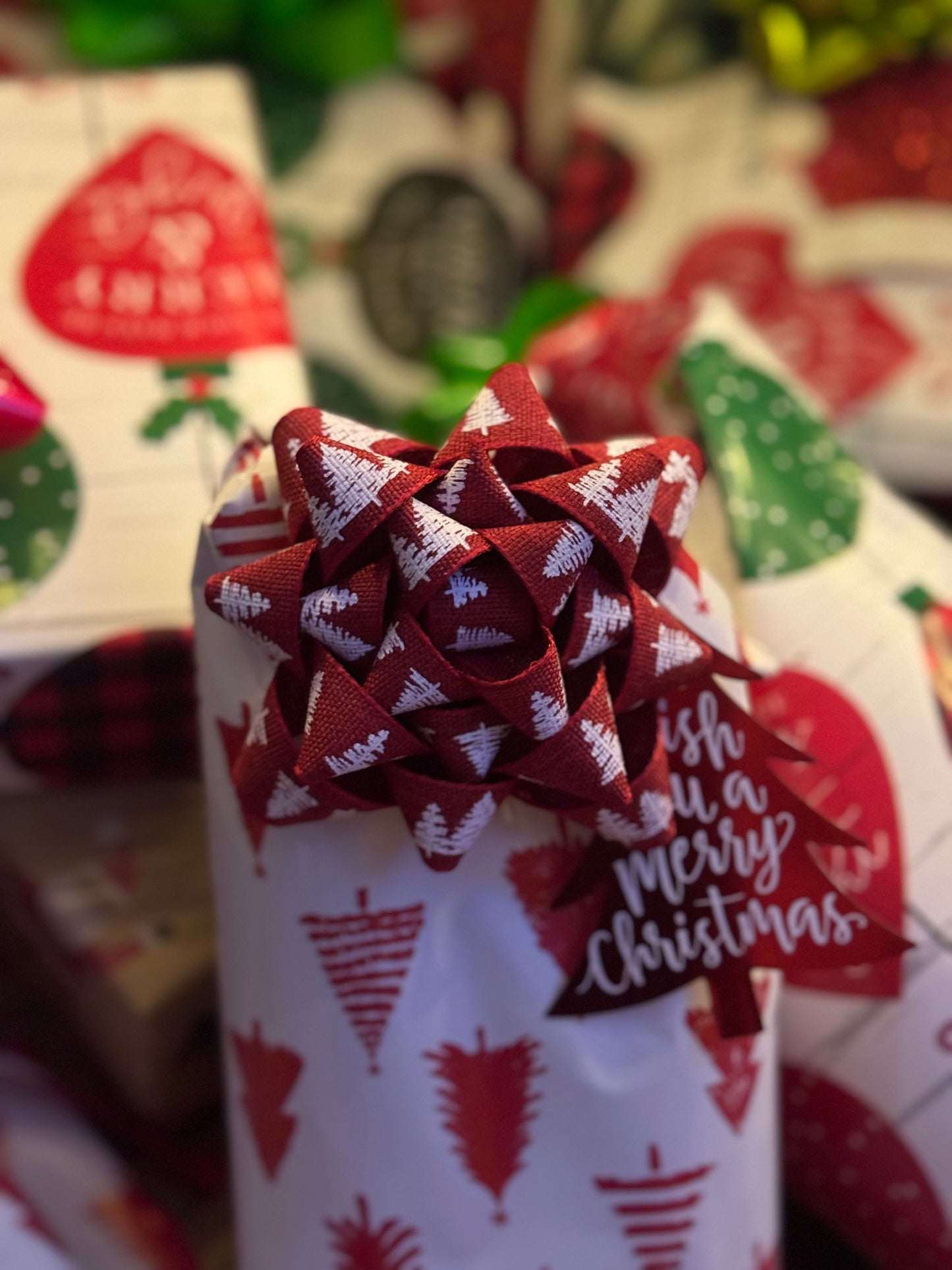 Holiday Gift Bow - Red and White Christmas Tree